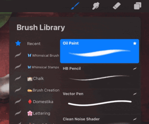 Screen recording showing how to pin a brush to the top of the Brush Library in Procreate for quick access.