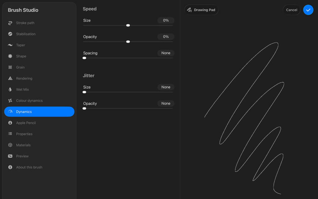 Procreate Dynamics Settings for Pixel Art Brush