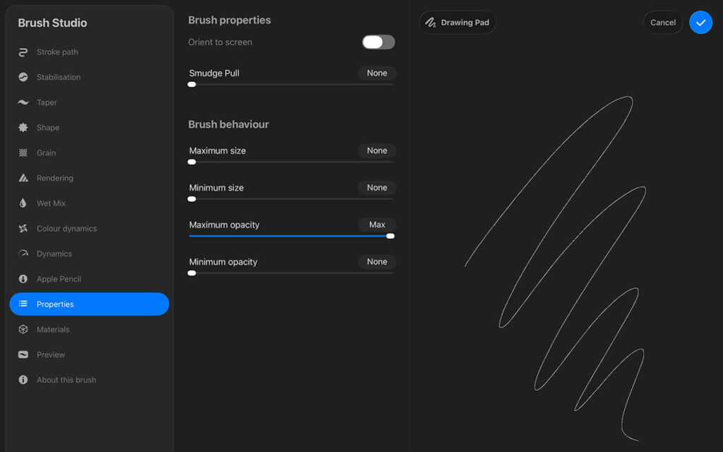 Procreate Properties Settings for Pixel Art Brush