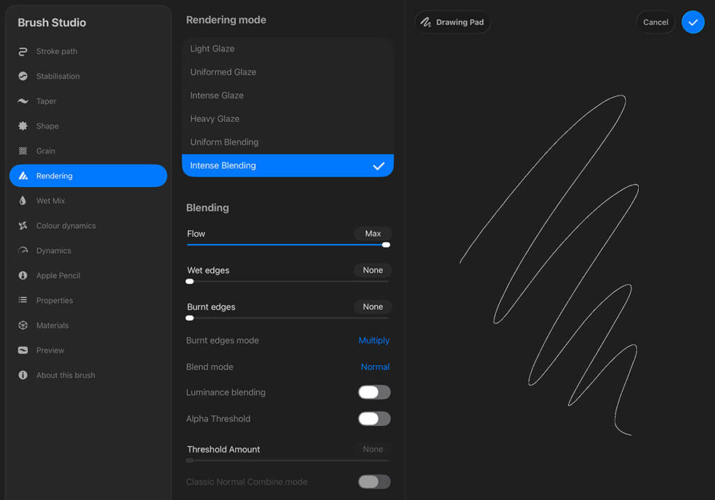 Procreate Rendering Settings for Pixel Art Brush