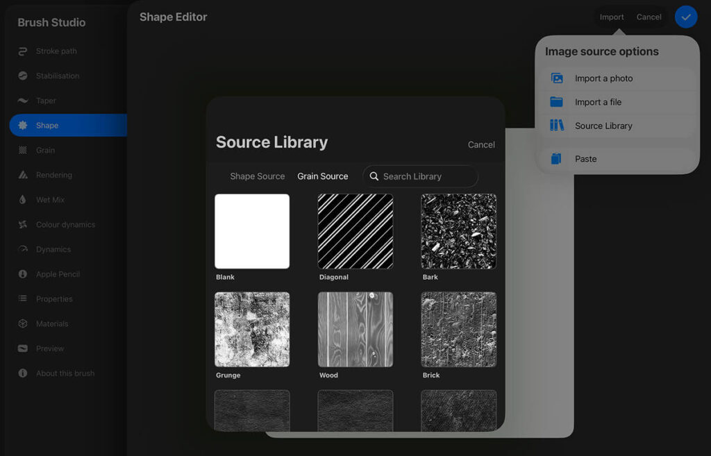 Procreate Shape & Grain Source Library for Pixel Art Brush