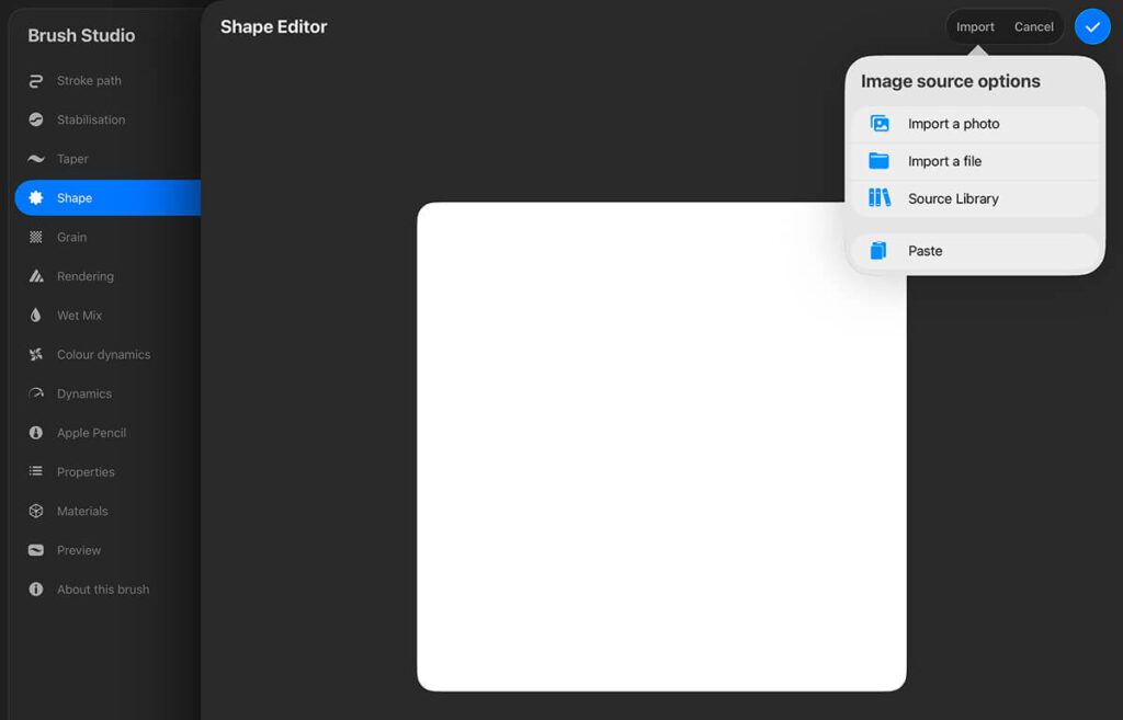 Procreate Shape Editor Options for Pixel Art Brush