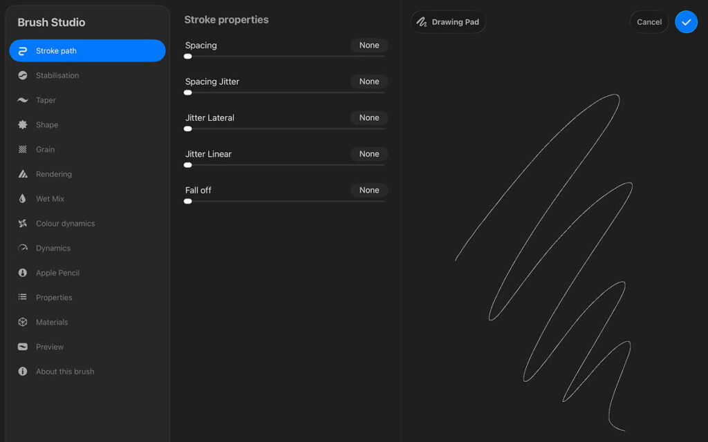 Procreate Stroke Path Settings for Pixel Art Brush