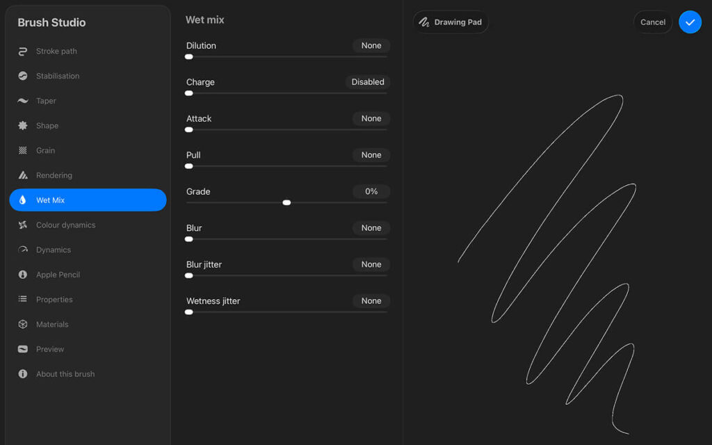 Procreate Wet Mix Settings for Pixel Art Brush